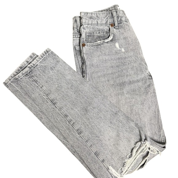 Zara High Waisted Distressed Straight Leg Jeans Grey Acid Wash Size 2 - Picture 4 of 5